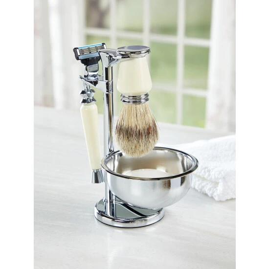 Promo 👏 Vermont Country Store Deluxe Ivory And Chrome 5-Piece Shave Set ✔️